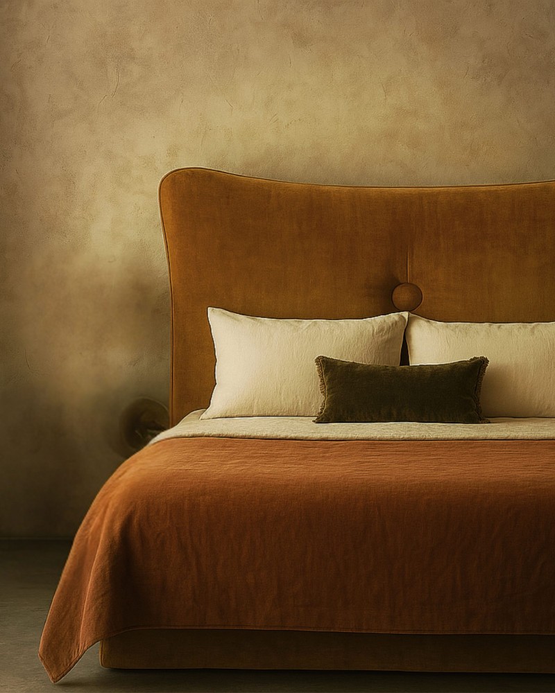 TETE DE LIT SUR MESURE RENNES 1 Tête de lit sur mesure en velours camel – Berengere Leroy