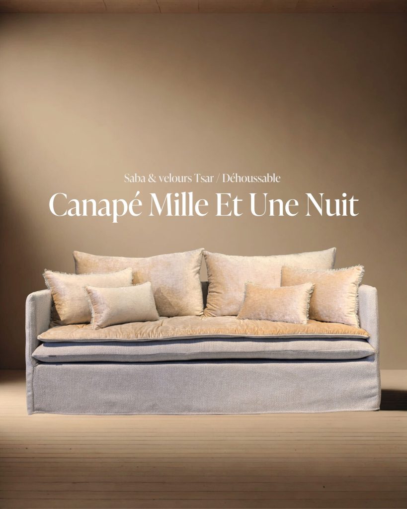 Canapé Mille et Une Nuit 200 cm en tissu Saba et velours Tsar