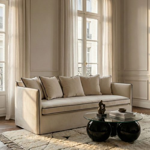 Canapé Noé 3 en velours Cloud Dancer