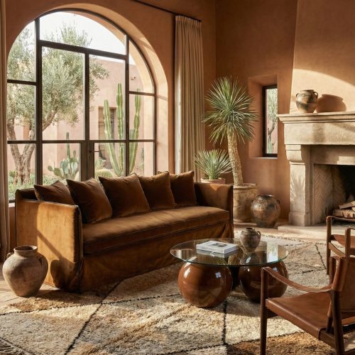 Canapé Noé 3 en velours Cognac Brown