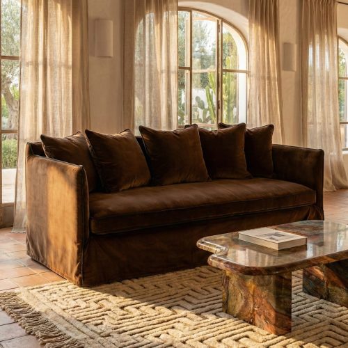 Canapé Noé 3 en velours Chocolat