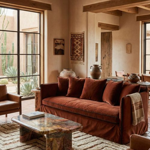 Canapé Noé 3 en velours Terracota Brulé