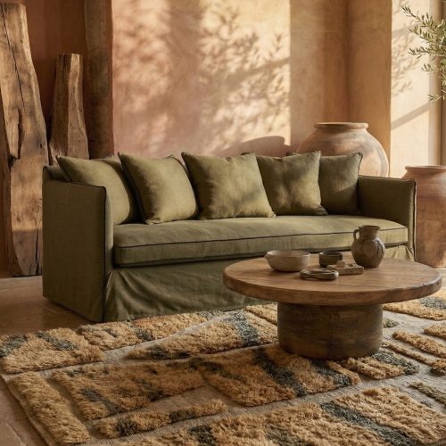 Canapé Noé 3 en lin lavé Kaki