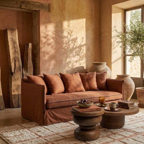 Canapé Noé 3 en lin lavé Terracotta