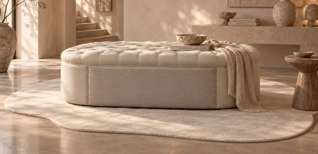 Footstool capitonné et clouté